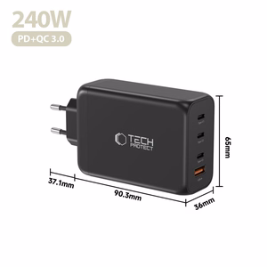 Tech-Protect NC240W-GaN 4 portu 240 W sienas lādētājs - melns