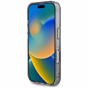 Guess Glitter Flowers Triangle Buttons Magnētiskais viedtālruņa apvalks iPhone 16 - melns