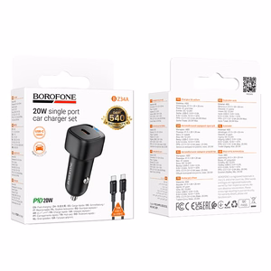 Borofone Car charger BZ34A Cloud - Type C - PD 20W with Type C to Type C black