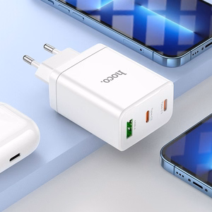 Lādētājs Hoco 2 x USB C + USB A QC3.0 PD 3A 35W N33 + Kabelis USB C uz Lightning N33 balts