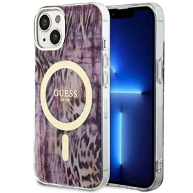 Guess Leopard Magnētiskais viedtālruņa apvalks iPhone 14 - rozā