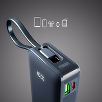 Portatīvais lādētājs SBS 10000 mAh 20W ar iebūvētu USB-C kabeli un digitālo indikatoru - tumši pelēka