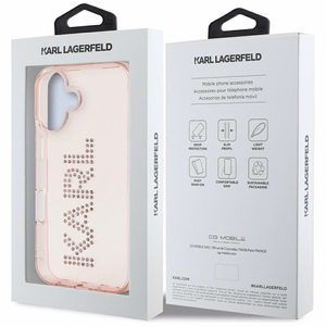 Karl Lagerfeld IML Rhinestones Logo viedtālruņa apvalks iPhone 16 - rozā