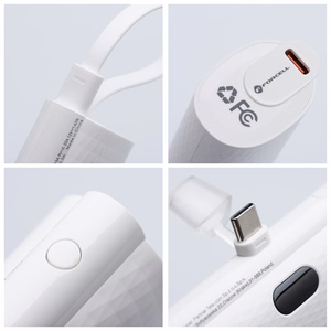 Portatīvais lādētājs Forcell F-Energy Power Plug F5K3 PD 20W 5000 mAh ar iebūvētu savienotāju USB C balta