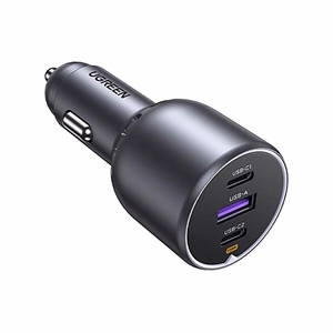 Ugreen 130W 3-Port Fast Car Char pelēks Headphones, Mobile computer, Mobile phone, Laptop, Power bank, Telephone pelēks Cigar lighter Auto
