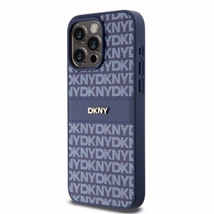 DKNY Leather Mono Stripe & Metal Logo case for iPhone 15 Pro Max - blue