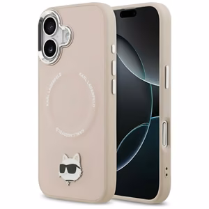Karl Lagerfeld Choupette Pin Magnētiskais viedtālruņa apvalks iPhone 17 - rozā