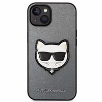 Karl Lagerfeld Saffiano Choupette Head Patch viedtālruņa apvalks iPhone 14 Plus - sudraba