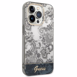 Guess GUHCP14LHGPLHG iPhone 14 Pro 6.1 pelēks / pelēks kietais viedtālruņa apvalks Porcelain Collection