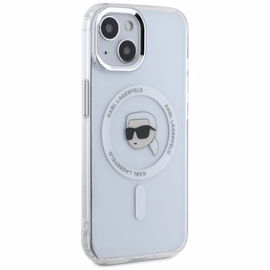 Karl Lagerfeld IML Metāla Karla Galvas Magnētiskais viedtālruņa apvalks iPhone 15 Plus balts