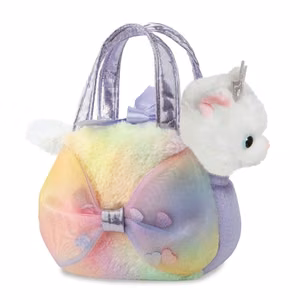 Fancy Pals videi draudzīga princeses kaķenes plīša rotaļlieta ar lielu banti un sudraba kroni krāsainā somiņā, 20 cm