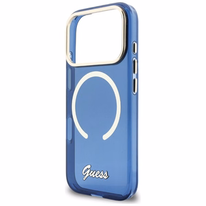 Guess IML Script Metal MagSafe чехол для iPhone 17 Pro Max синий