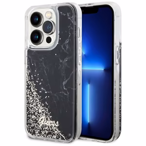 Guess GUHCP14LLCSGSGK iPhone 14 Pro 6.1" melns cietais viedtālruņa apvalks ar šķidro spīdumu marmora dizains