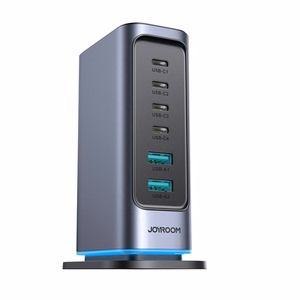 Joyroom JR-TCM02 GaN 65W uzlādes stacija 4xUSB-C 2xUSB-A UK kontaktdakša - pelēka