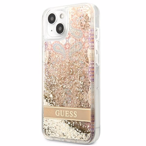 Guess GUHCP13SLFLSD iPhone 13 mini 5.4" zelta cietais apvalks paisley šķidrs spīdums