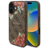Guess GUHMP16SP4ROPEMCW iPhone 16 6.1" brūns/brūns cietais apvalks 4G Ziedu Druka Magnētiskais
