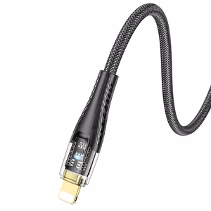 Kabelis USB C uz Lightning Hoco PD 27W 1,2 m U121 melns caurspīdīgs
