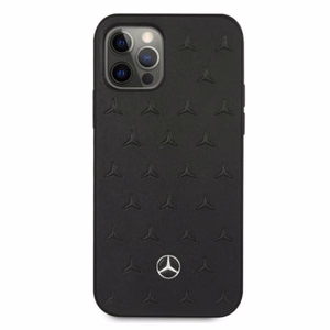 Mercedes Ādas zvaigžņu raksta viedtālruņa apvalks iPhone 12 Pro Max - melns