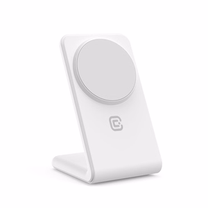 Crong MagSpot Stand 2 vienā bezvadu lādētājs iPhone un AirPods ierīcēm, saderīgs ar MagSafe, balts