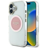 Guess IML Metal Colored Circle Classic Logo Magnētiskais viedtālruņa apvalks iPhone 16 - rozā