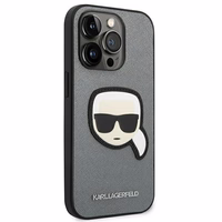 Karl Lagerfeld Saffiano Karl's Head Patch viedtālruņa apvalks iPhone 14 Pro Max - sudraba