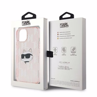 Karl Lagerfeld IML Choupette galvas un monogrammas apvalks iPhone 14 / 15 / 13 - rozā