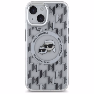 Karl Lagerfeld IML Monogramma Karl & Choupette Head Magnētiskais iPhone 15 viedtālruņa apvalks - caurspīdīgs