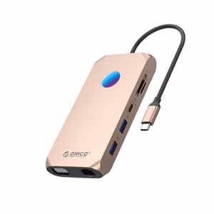 Orico XCR 12in1 RGB USB-C Docking Station 2x USB-A 3.1 1x USB-A 2.0 1x USB-C PD 100W 1x USB-C 3.1 2x HDMI 2.0 4K 60Hz 1x VGA 1080p 1x microSD/SD 3.0 1x RJ Gigabit Ethernet 1x Audio CTIA 3.5mm - Rose Gold