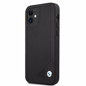 BMW Ādas iespiests viedtālruņa apvalks iPhone 12 mini - melns