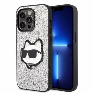 Karl Lagerfeld KLHCP14LG2CPS iPhone 14 Pro 6.1" sudraba/sudraba cietais apvalks Spīdumi Choupette uzlīme