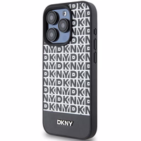 DKNY Ādas drukāts raksta metāla logotips Magnētiskais viedtālruņa apvalks iPhone 15 Pro Max - melns