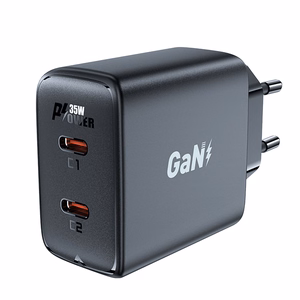 Ātrais GaN 35W PD lādētājs 2x USB C Acefast A49 - melns