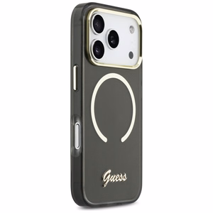 Guess IML Script Metal MagSafe Maciņš for iPhone 17 Pro - melns