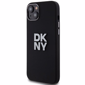 DKNY Šķidrs silikona metāla logotips viedtālruņa apvalks iPhone 15/14/13 - melns
