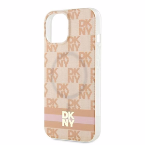 DKNY IML rūtainais mono raksts un drukātas svītras Magnētiskais viedtālruņa apvalks iPhone 15 / 14 / 13 - rozā