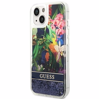 Guess GUHCP14SLFLSB iPhone 14 6.1 "zils cietais apvalks Flower Liquid Glitter