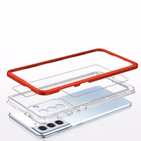 Caurspīdīgs 3in1 viedtālruņa apvalks Samsung Galaxy S21 + 5G (S21 Plus 5G) rāmja gels sarkans