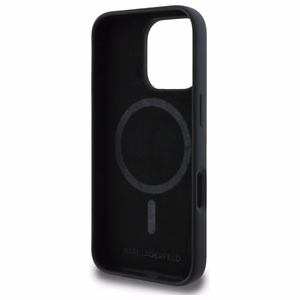 Karl Lagerfeld KLHMP16XSKCHTCK iPhone 16 Pro Max 6.9" cietais silikona viedtālruņa apvalks ar Karl & Choupette apdruku un Magnētisko MagSafe funkciju, melns