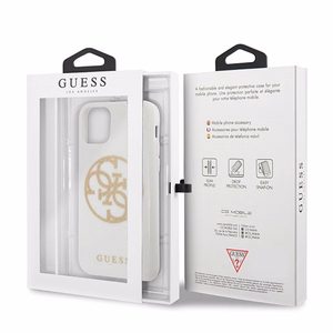 Guess GUHCN65TPUWHGLG iPhone 11 Pro Max balts cietais apvalks Glitter 4G Circle Logo