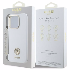 Guess Silikona Logo Strass 4G Apvalks iPhone 16 Pro - balts
