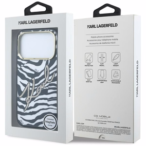 Karl Lagerfeld IML Signature Zebra Glitter MagSafe maciņš modelim iPhone 17 Pro / 18 Pro – zelta krāsā