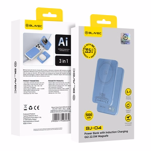 Blavec BJ-04 5000 mAh īpaši plāns magnētisks ārējais akumulators ar MagSafe, 7,8 mm, USB-C, 22,5 W, 3 vienā (PBBJ04-MC5LB) (krāsa: gaiši zila; stikla apdare)