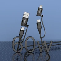 KAKU Kabelis KSC-654 Tuojie 4 in 1 - USB + Type C uz Type C + Lightning - 1,2 metri melns