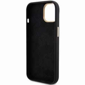 Guess silikona viedtālruņa apvalks ar metāla logo un rāmi iPhone 15 - melns