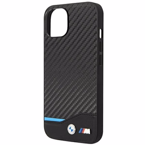 BMW BMHCP14S22NBCK iPhone 14 6.1 - melns ādas vāciņš ar oglekļa rakstu