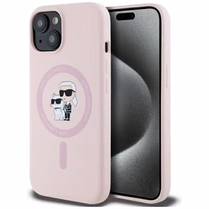 Karl Lagerfeld silikona Karl&Choupette Magnētiskais viedtālruņa apvalks iPhone 15 Plus - rozā