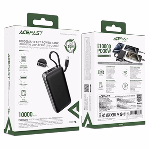 Acefast M7-10000 PD30W Portatīvais lādētājs ar iebūvētu kabeli - melns