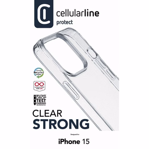 Cellularline Clear Strong vāciņš ierīcei iPhone 15, ar integrētu antibakteriālu sastāvu, caurspīdīgs