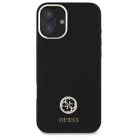 Guess Silikona Logo Strass 4G viedtālruņa apvalks iPhone 16 - melns
