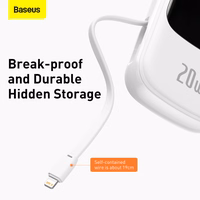 Baseus portatīvais lādētājs 20000mAh Qpow Pro - USB + Type C - PD 20W ar Lightning kabeli (PPQD060202) balta